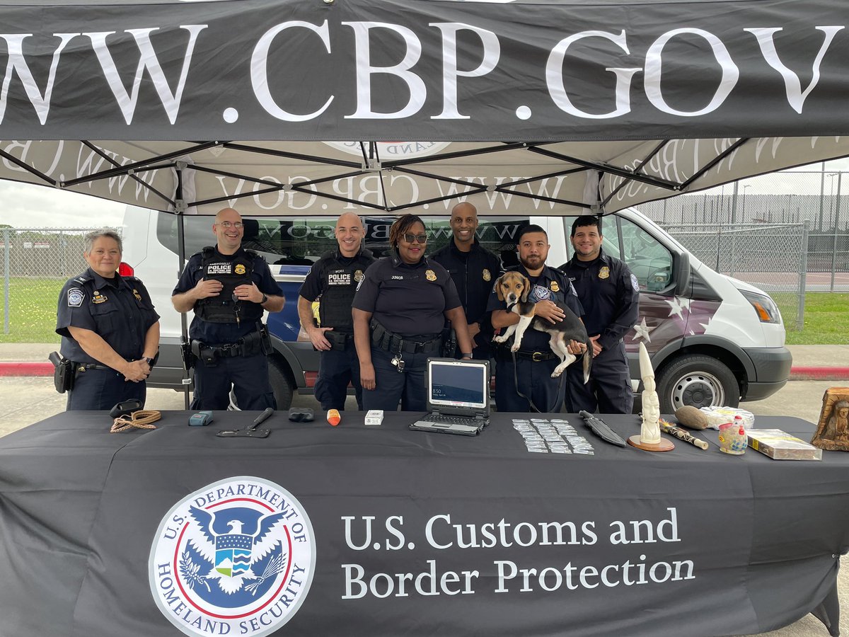 Houston area @CBP officers, agriculture specialists & Ag K9 Huey are attending “Law Day” at George Ranch High School today to discuss career opportunities. #CBPisReady