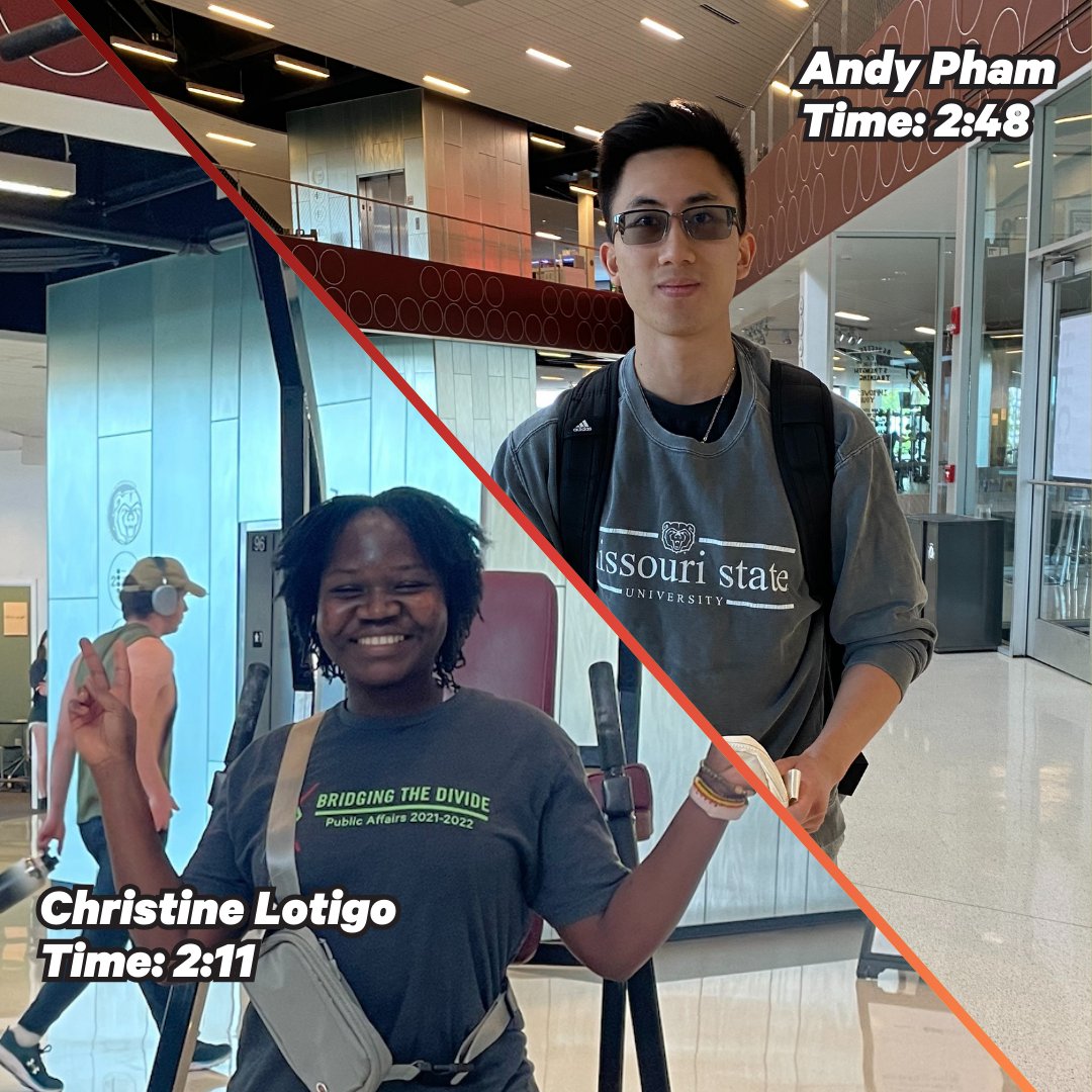 _MSUCampusRec's tweet image. Congratulations to our Dead Hang Challenge winners! Christine Lotigo won the womens with 2:11 and Andy Pham won the mens with 2:48! They both walked away with a new fanny pack from the MSU bookstore.