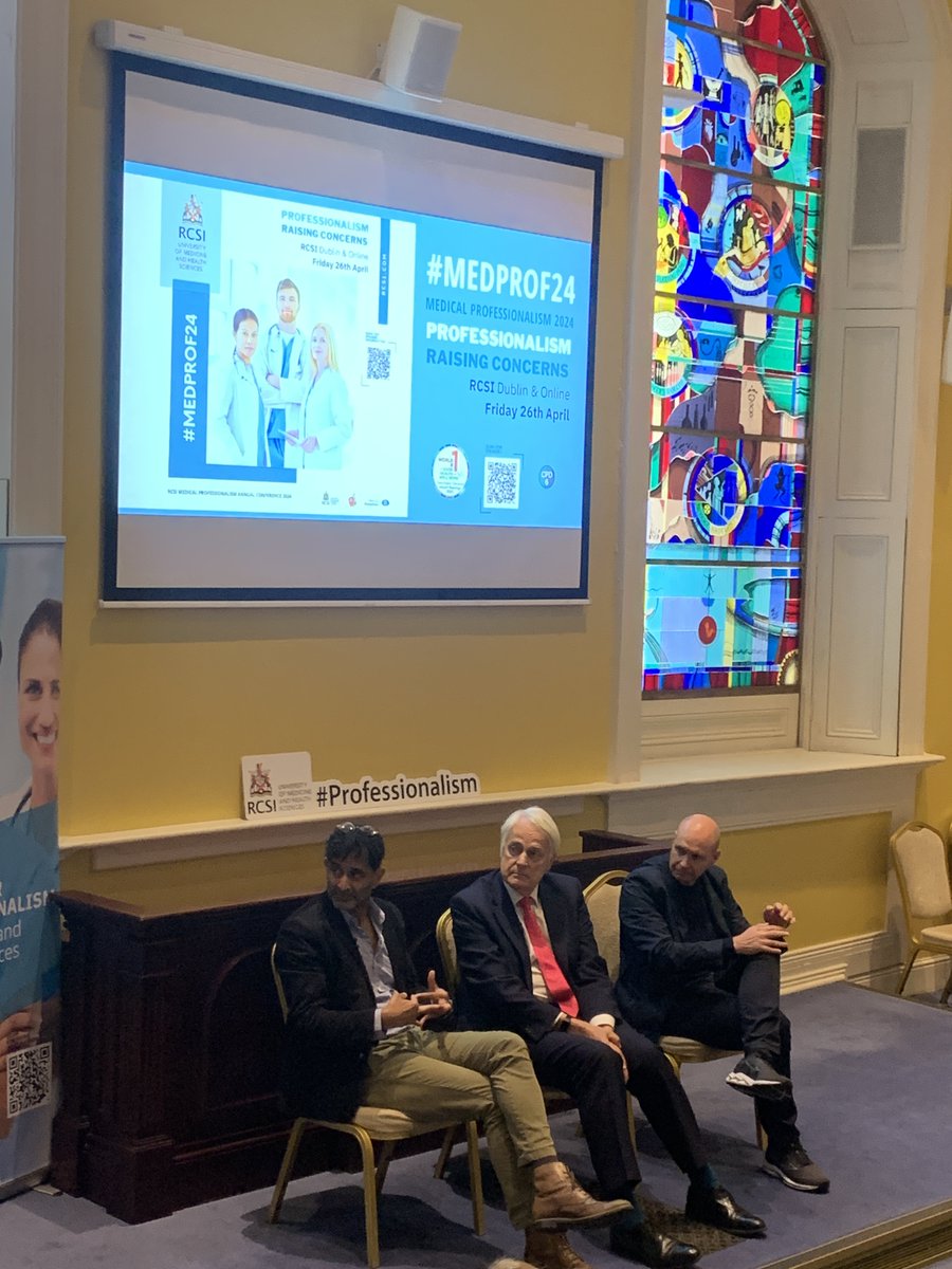 Fantastic panel discussion with Professor Russell Mannion, Sir Robert Francis and Dr Ravi Jayaram #MedProf24 here at @RCSI_Irl