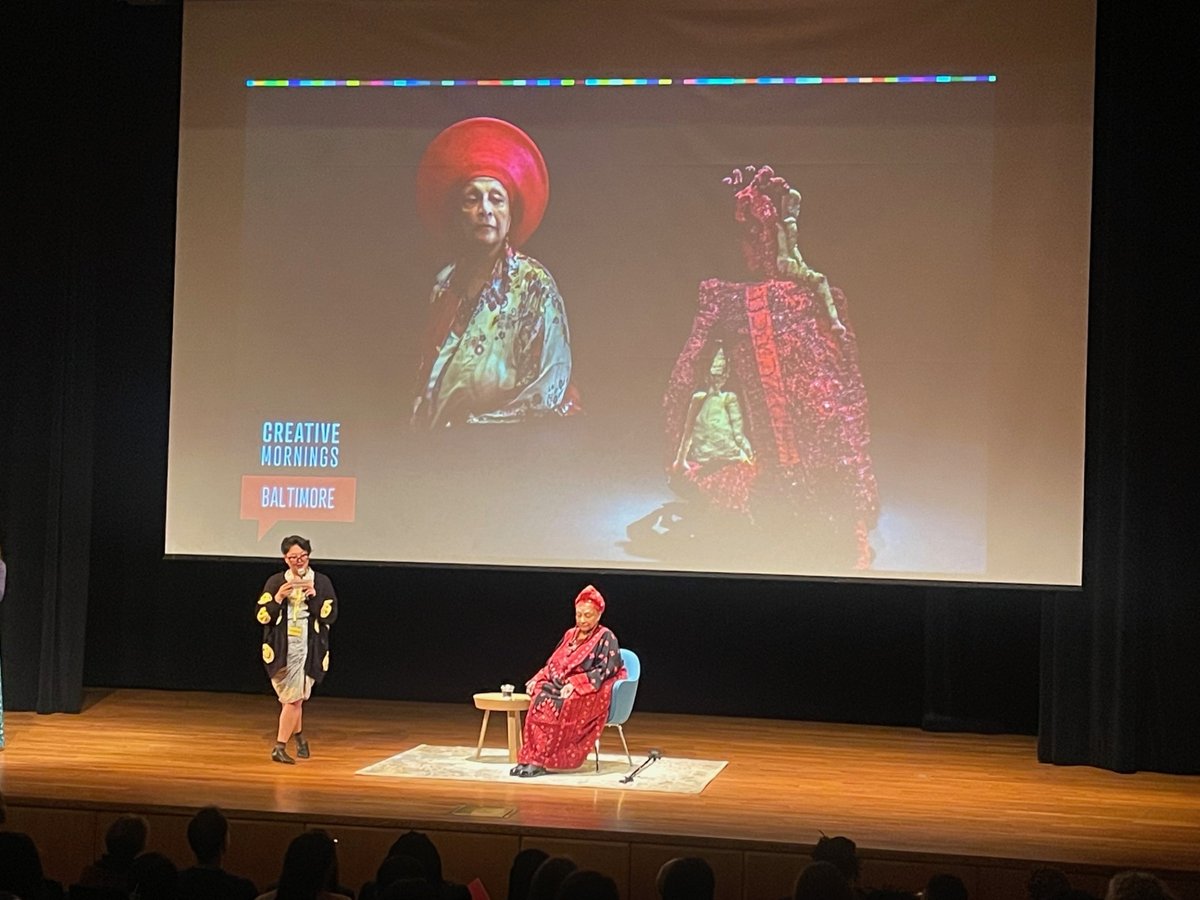 Thank you @Baltimore_CM+@artbma for today's Creative Morning w/ the one and only Joyce J. Scott, who opened w/ a rendition of 'And When I Die.' Her new BMA show, 'Joyce J. Scott: Walk a Mile in My Dreams,' is so rich it's going to require a return trip :) baltimoremagazine.com/section/artsen…