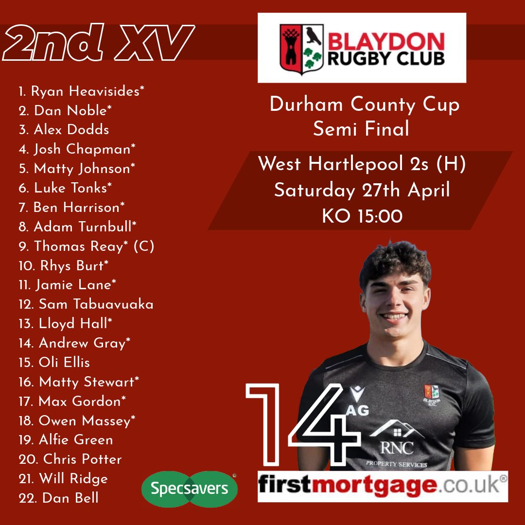 ⚫️🔴 TEAM NEWS 🔴⚫️ 🏆 County Cup Semi Final 2nd XV 🆚 West Hartlepool 2s 🗓️ 27/04/24 ⏰ 15:00 📍 Crow Trees * Product of the youth #pumpthecrow