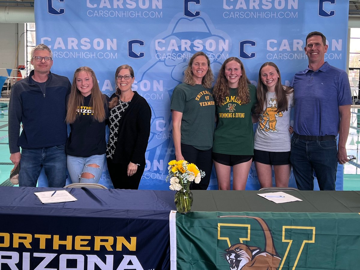 Katarina Klatt and Brynn Russell will carry their academic and athletic talents on to the next level with Division 1 Scholarships at @NAUAthletics and the @uvmvermont respectively. A short signing ceremony was held at the Carson Aquatic Center Wednesday. carsoncityschools.com/news/News_Rele…