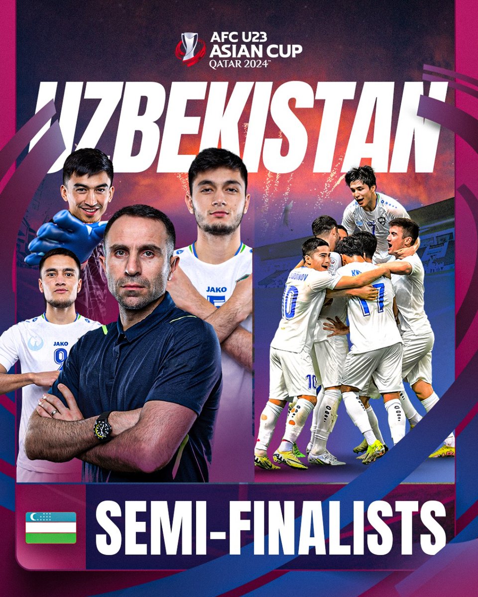 🌟 𝐒𝐄𝐌𝐈-𝐅𝐈𝐍𝐀𝐋𝐈𝐒𝐓𝐒 🌟 🇺🇿 Uzbekistan are through to the semi-finals for the fourth consecutive time. Persistent! #AFCU23