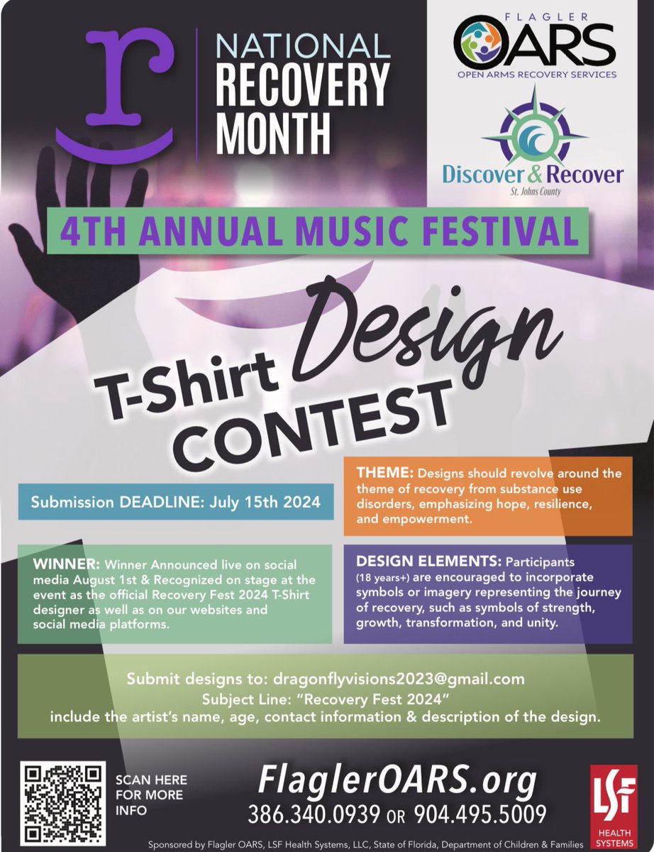 We are getting ready for our 4th Annual Music Festival! 🎵🎼 We want to get our community involved for National Recovery Month! Calling all artists, join us in our T-shirt design contest! Tag a friend and share! We can’t wait to see what you come up with! #flagleroars