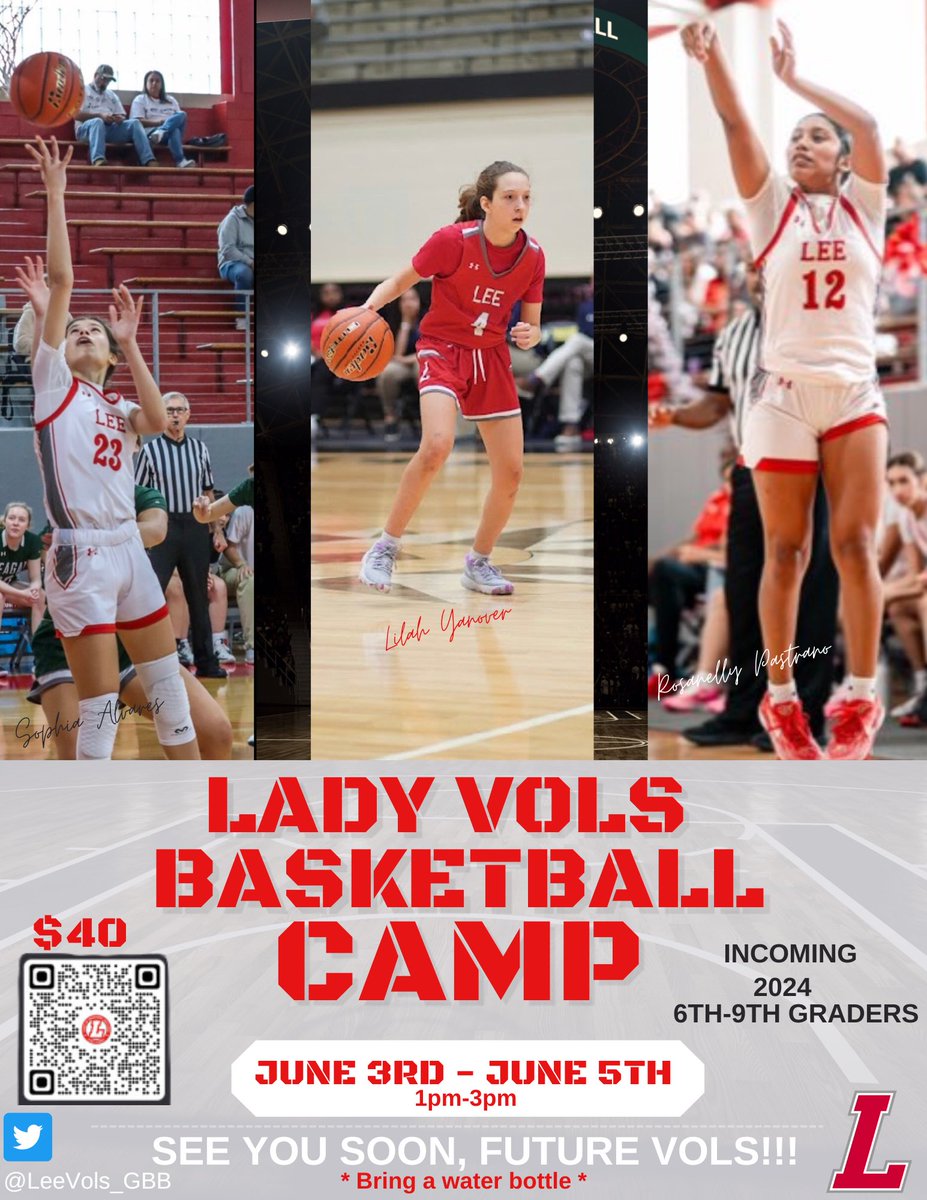🏀Summer Camp 2024🏀
 #FutureVols entering 6th-9th grade we want to see you June 3rd-5th‼️

Sign up today using the link below ⬇️ 

schoolwebsites1.azurewebsites.net/LEE%20High%20S…