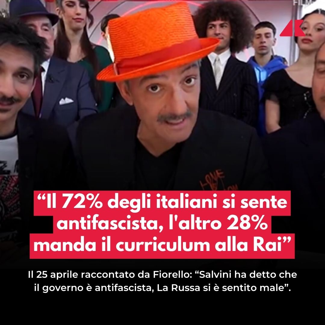 Il 25 aprile raccontato da Fiorello: 'il72% italiani si sente antifascista, l'altro 28% manda il curriculum alla Rai' t.ly/N0ra6
