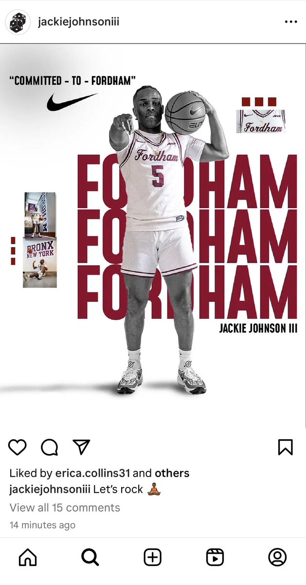 Jackie Johnson III announces his new destination on IG. The former UNLV Runnin Rebel is now headed to Fordham.