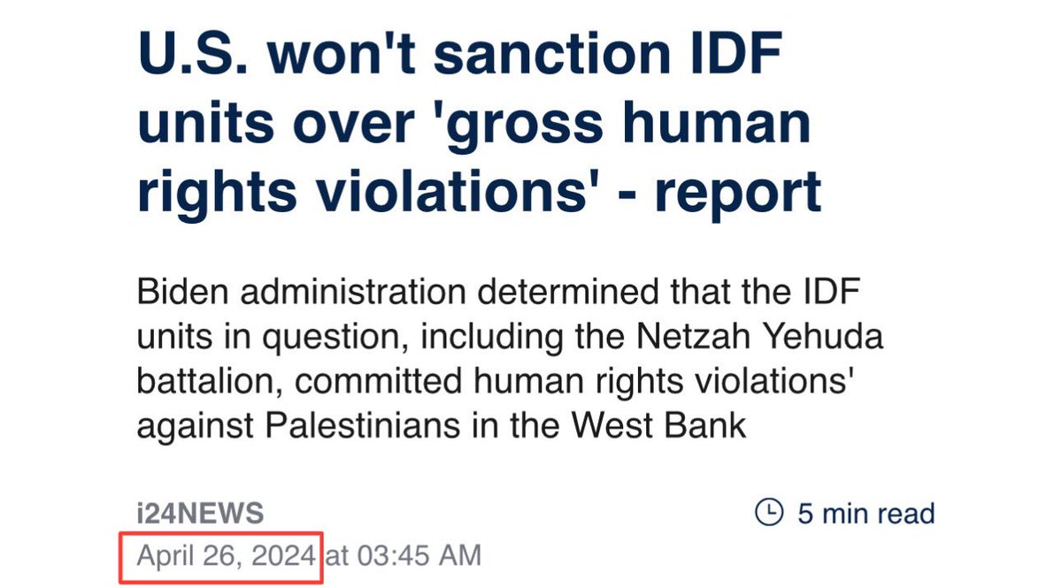 -Story gets out that Blinken is ignoring Israeli human rights abuses -PR story appears that Biden admin is going to do something -Israel publicly acts outraged that laws may apply to them -Biden admin quietly decides to do nothing What a perfect summary of this admin