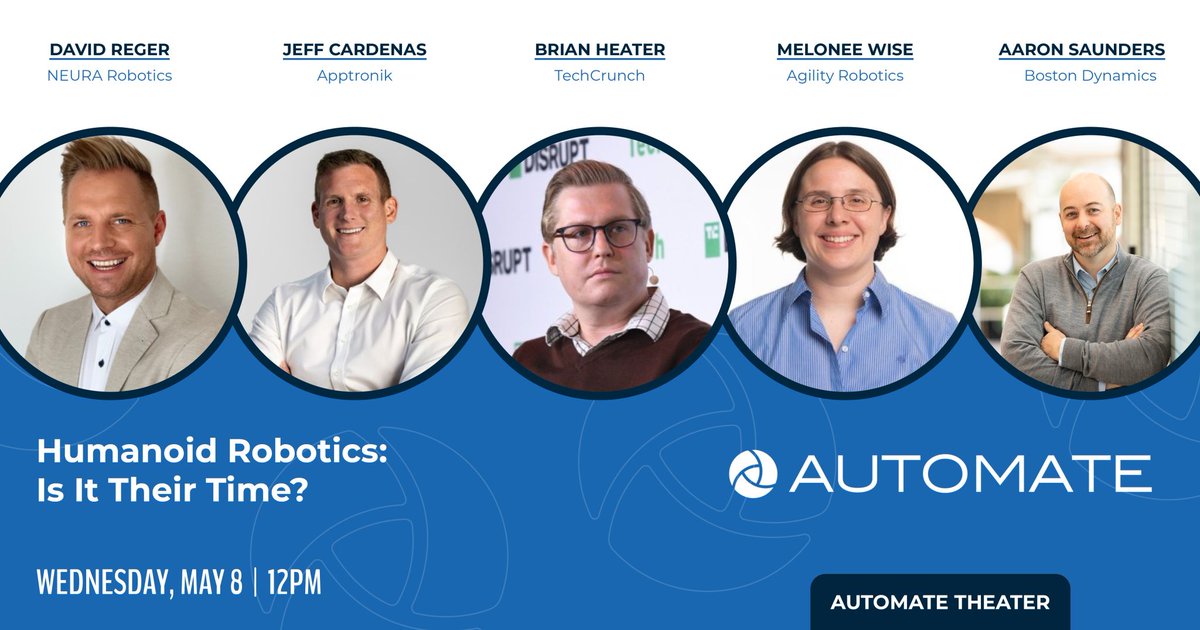 I'll be moderating a humanoid robotics panel at @AutomateShow in a few weeks, featuring @BostonDynamics, @agilityrobotics, @Apptronik and @NEURARobotics. It's gonna be a good one.