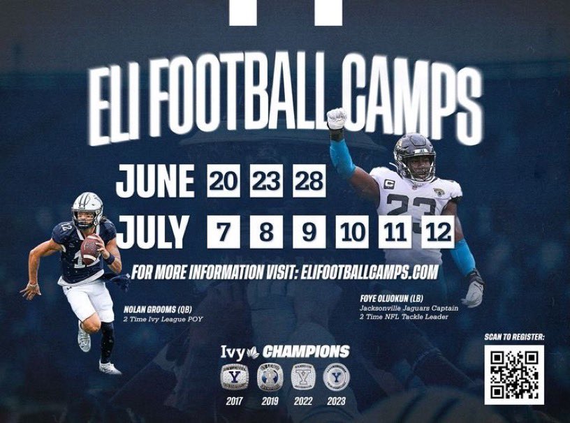 Thank you to Yale University Head Football Coach @CoachRenoYale for inviting me to @Yale @yalefootball camp this summer. @SPCoachStone @SPHSPIRATES @RustyMansell_ @On3sports @On3Recruits @Rivals @RivalsCamp @247Sports @247recruiting @QMccamey52 @JamoGriffith @coachjjanderson