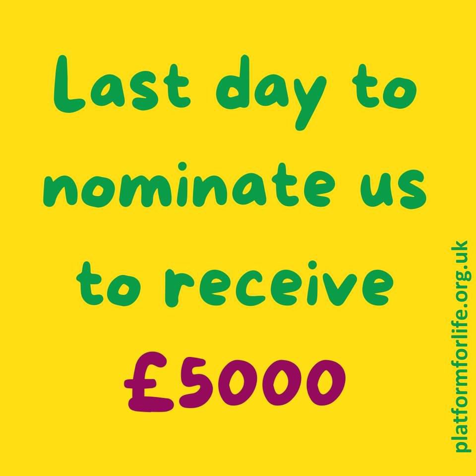 📣 It’s your last chance to nominate us to receive £5000 from @benefactgroup 

It takes just 1 minute to nominate Platform For Life. Vote here 
👉 buff.ly/3W59Lkh 

Thank you so much for your support! 💚

#ChestersMentalHealthCharity #MentalHealthAwareness #BenefactGroup