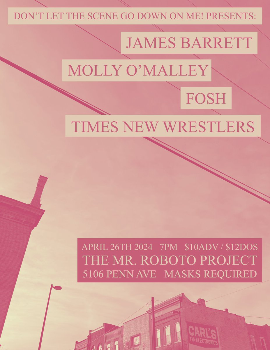 TONIGHT: James Barrett (@TheLordOfSynth) + @mollyomalleyx w/ Fosh + Times New Wrestlers at @RobotoProject!! Doors at 7, Music at 8!! Tickets available online til 3pm and at the door tonight: dltsgdom.ticketleap.com/james-barrett-…