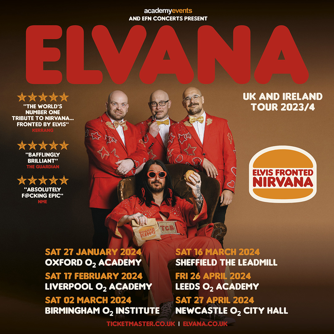 Disgraceland's finest @Elvana_elvis1 are back tonight 🎸 Rock ‘n’ roll meets grunge as Elvis fronts Nirvana. Support from Scouge. Doors at 7pm. Our usual security measures are in place - no bags bigger than A4 - please check our pinned tweet for details 🙏
