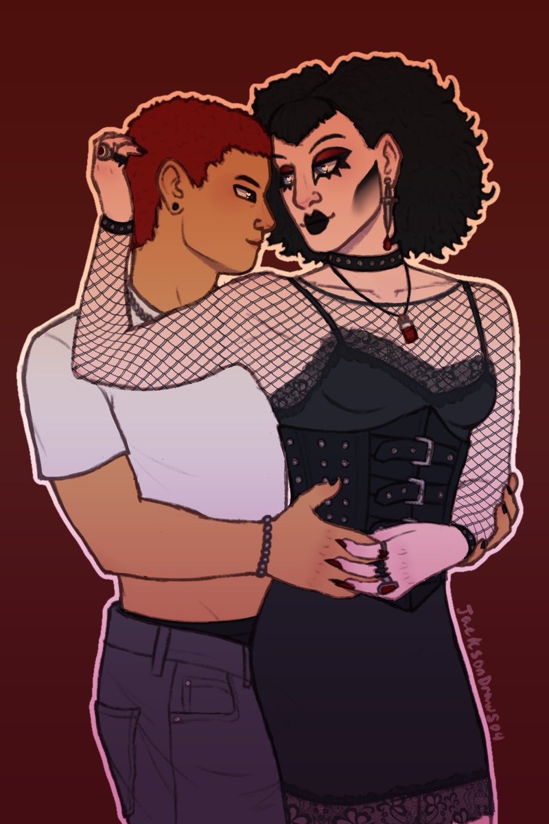 happy lesbian week lesbians!!
here are rio (he/him) and esther (she/it) who are two of my lesbian ocs!! they are a butchfemme couple
rio is a numetal fan who skateboards, and esther is a goth who’s in a band and the dm for the band’s dnd party :D
#oc #lesbianvisibilityweek #LVW24