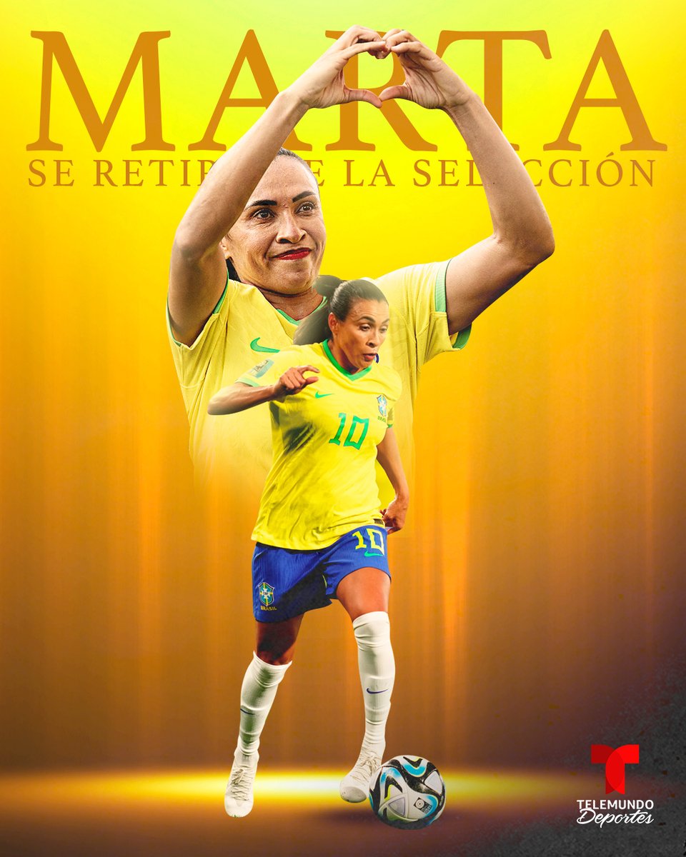 🇧🇷 ¡Marta se retira del fútbol internacional! 🎙️ “Independientemente de si voy o no a los Juegos Olímpicos, este es mi último año con la selección' ⚽ Ha jugado 6 Copas Mundiales Femeninas, marcando 17 goles (máxima anotadora) y es la goleadora histórica de su selección (115).