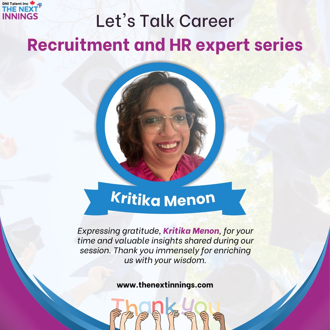 Grateful for the opportunity to learn from Kritika Menon during our Recruitment and HR Expert Series. Thank you for sharing your wisdom.

#TheNextInnings #DNITalents #Careers #Canada #Guidance #Opportunity #Upskilling #CareerGuidance