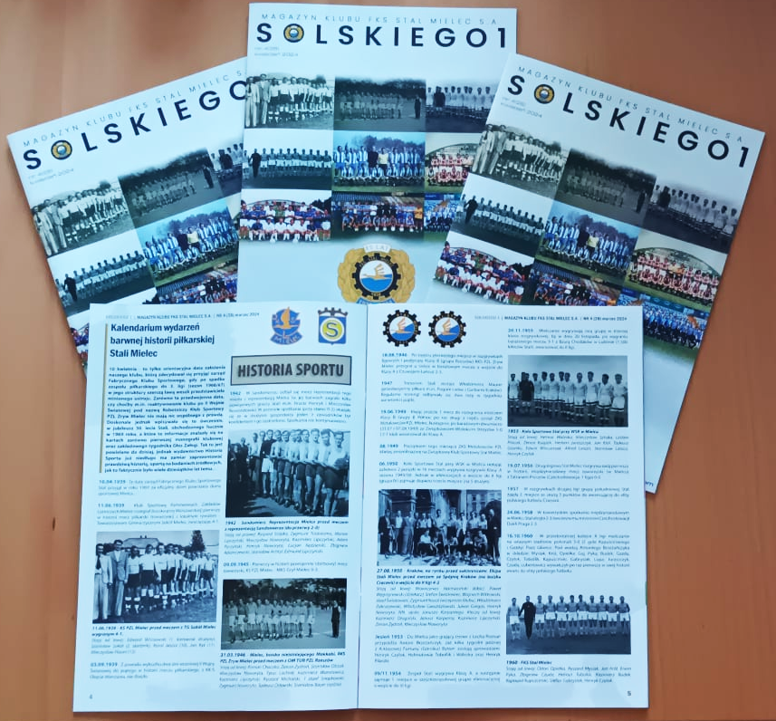 Kolejne Wydanie Specjalne Magazynu 'Solskiego 1' - 85 lat FKS Stal Mielec: 
- Kalendarium piłkarskiej Stali
- 15 historycznych fotografii
- Komplet 13 logotypów 
- Z jubileuszowego punktu widzenia
- Wybrane jubileuszowe pamiątki 1939-97

Dostępne w sklepie i podczas meczu z Legią