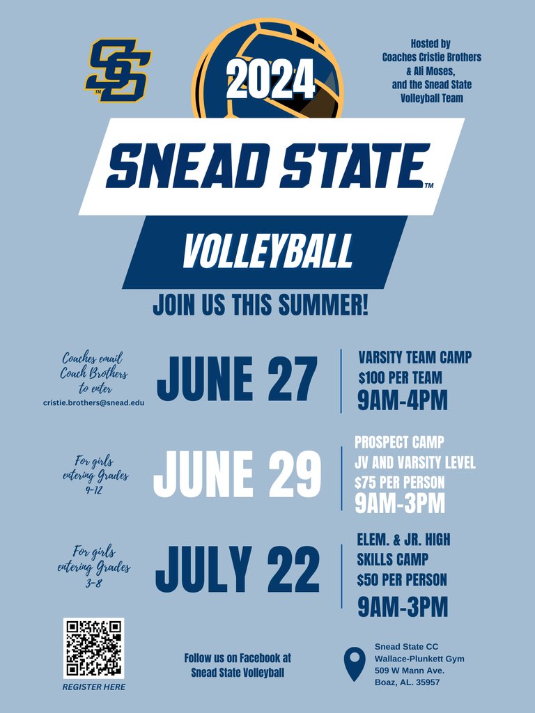 Snead State Volleyball invites area volleyball players to attend its upcoming camp sessions this summer, where participants can sharpen their skills and expand their knowledge of the game from Snead State's coaching staff and players. #SneadState #CommCollege #GoParsons