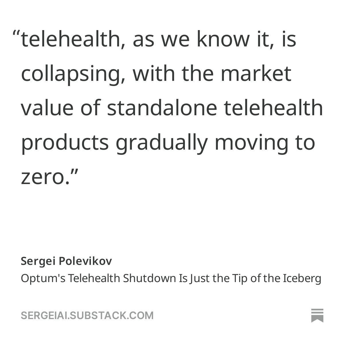 I provide my reasons for the @Optum telehealth exit and explain the state of telehealth in my latest newsletter (link in my profile): 1. Just like with @TeladocHealth and @Amwell, overspending and overinvestment during the heydays of COVID (in this case, 2021), backfired. 2.