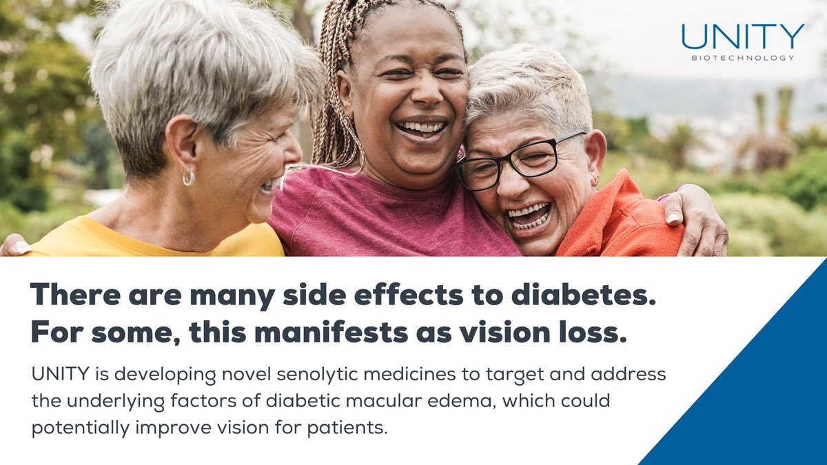 Diabetes isn’t just about glucose management— it poses a significant threat to our vision, especially for those living with DME. At UNITY, we’re pioneering a novel class of senolytictreatments that could tackle the underlying drivers of #DME.
bit.ly/47jqyD3