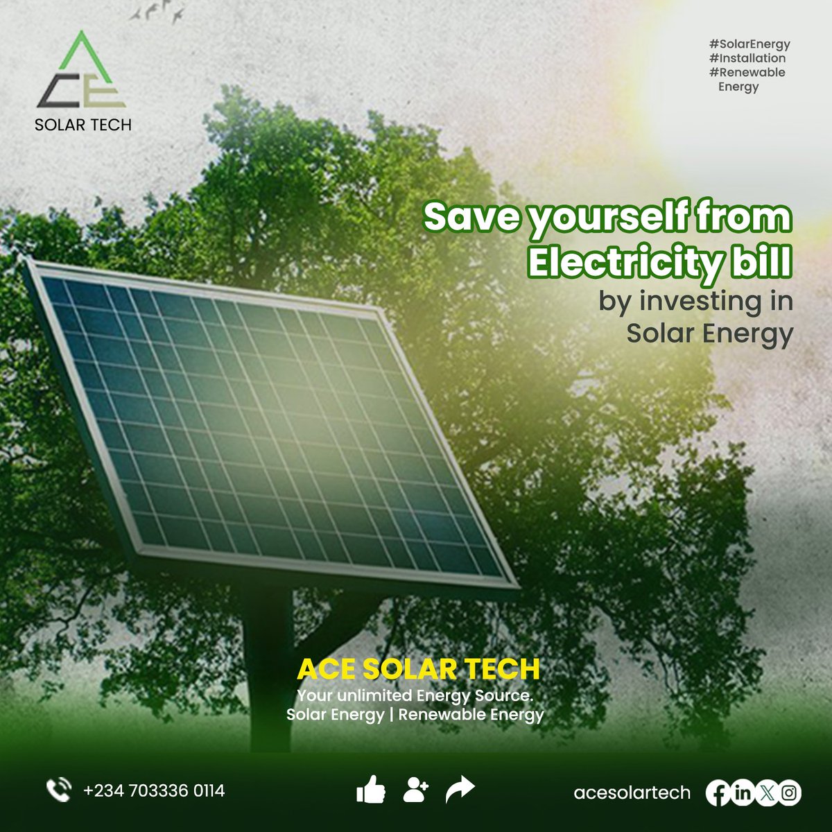 'Power up your portfolio and the planet with Ace Solar Tech ☀️ Invest in the future of clean energy and brighter tomorrows. #InvestInSolar #AceSolarTech #CleanEnergyRevolution'