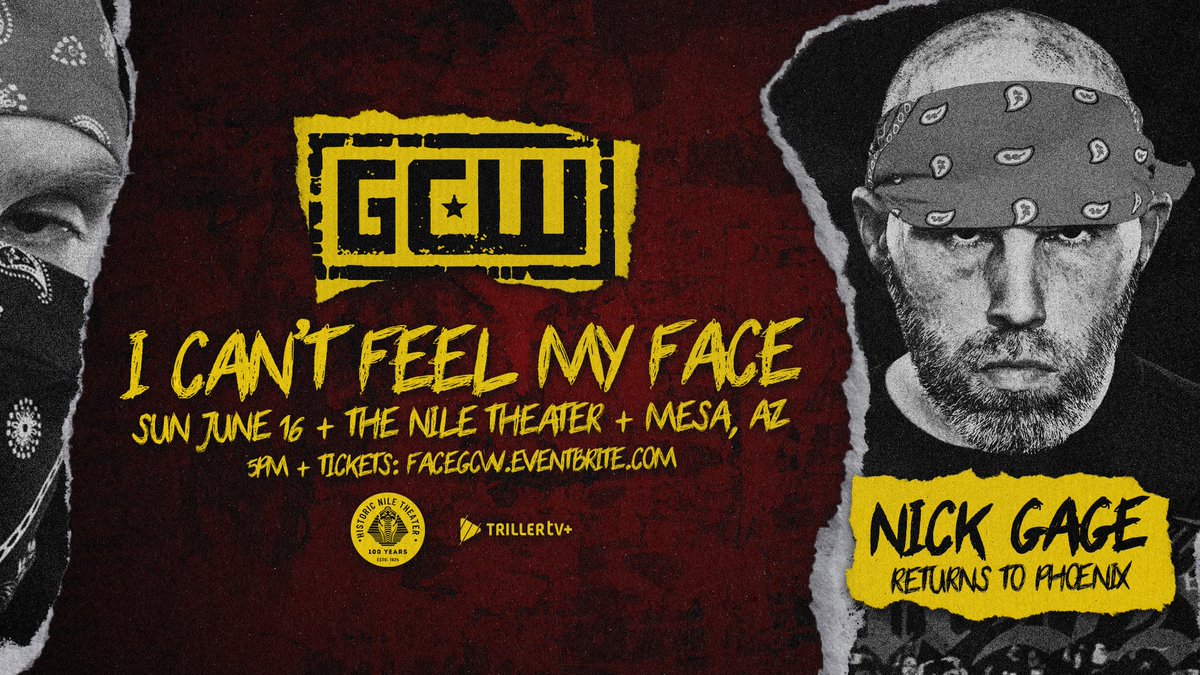 Tickets for GCW's return to PHOENIX on Sunday, June 16th are On Sale NOW! FaceGCW.eventbrite.com Confirmed to Appear: Nick Gage Billie Starkz Zilla Fatu Mance Warner Joey Janela Jordan Oliver Bussy +more Watch LIVE on @FiteTV+ Sun 6/16 - 5PM The Nile Theatre Mesa AZ