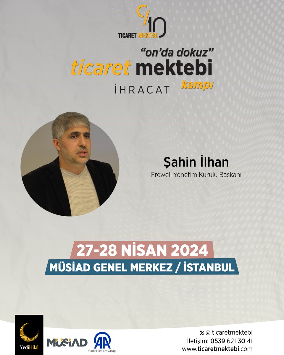 Ticaret Mektebi'nde, Frewell Yönetim Kurulu Başkanı Şahin İlhan bizlerle birlikte olacak.

Başvuru Formu; 📌 bit.ly/TicaretMektebi…