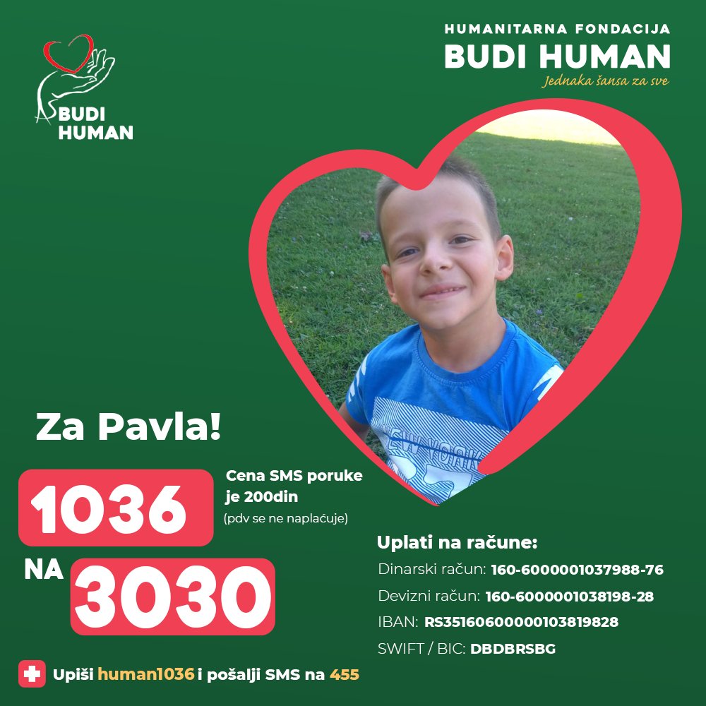 Pomozimo Pavlu!

Upišimo 1036 i pošaljimo SMS na 3030

budihuman.rs/korisnik/1036/…

#budihuman #jednakašansazasve