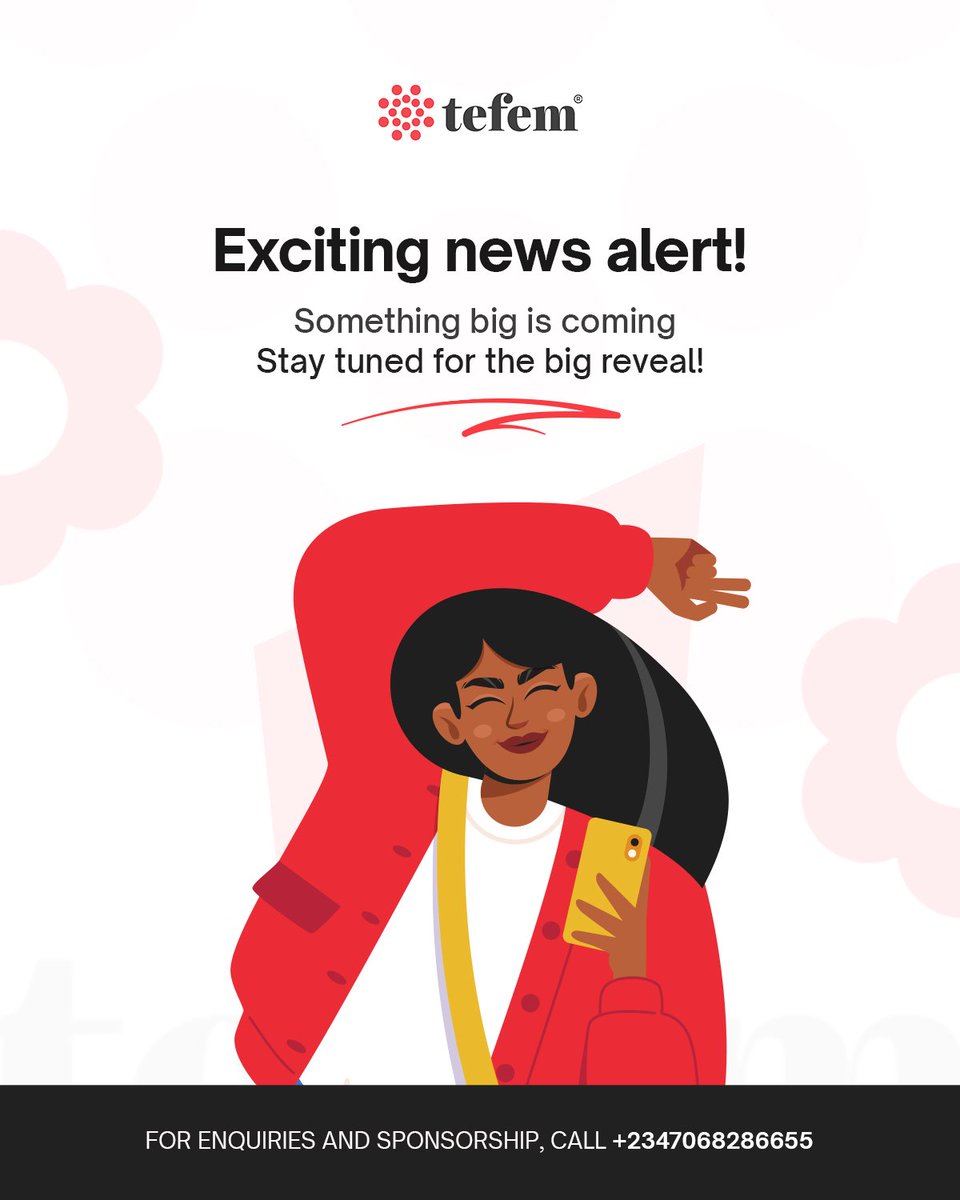 Exciting news alert!

Something big is coming from TEFEM!

We can't wait to reveal what it is, so stay tuned for the big announcement!

In the meantime, be sure to follow us on social media for all the latest updates.

#TEFEM #WomensEmpowerment #DigitalSkills #ComingSoon