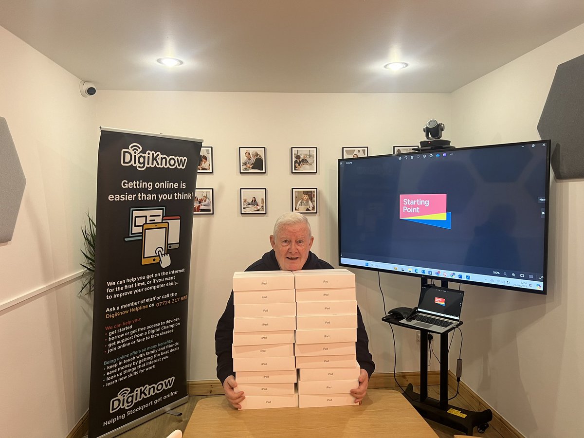 What a day 🖥️ Massive thanks to Chris and the folk at @BensonsForBeds for supporting us to get more people online with the donation of 20 iPads. Find out more about how these will help local people here linkedin.com/feed/update/ur… #digiknow #stockport #digitalinclusion