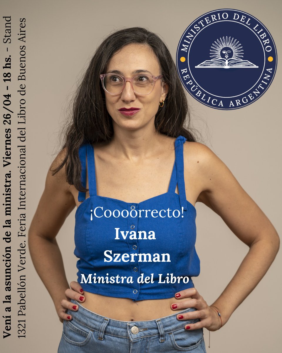 Ministerio Del Libro (@minlibro_ar) on Twitter photo Inauguración Oficial con discurso de la ministra <a href="/ivanaszerman/">Ivana Szerman</a> en el Ministerio del Libro. Stand 1321, Pabellón Verde, Calle G, entre 13 y 14, Feria del Libro de Buenos Aires. Inauguración Oficial con discurso de la ministra <a href="/ivanaszerman/">Ivana Szerman</a> en el Ministerio del Libro. Stand 1321, Pabellón Verde, Calle G, entre 13 y 14, Feria del Libro de Buenos Aires.