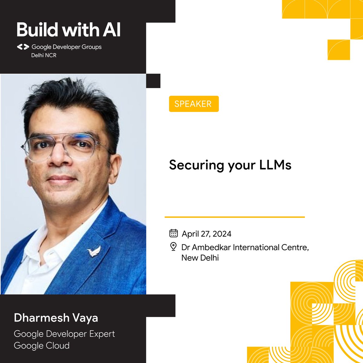 Dharmesh Vaya - Securing LLMs: What's good, Delhi? 🔐 With great AI power comes great responsibility, and nobody understands that better than Dharmesh Vaya, a Google Cloud wizard. He's taking the stage to share straight fire on securing your large language models.