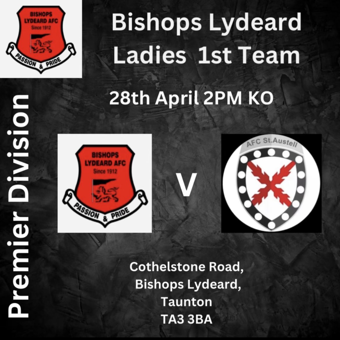 🔴⚫️ First team fixture ⚫️🔴 Final game of the season 👊🏻 🆚 @AfcAustell ⌚️ 2pm 🚙 Cothelstone Road, Bishop Lydeard 📍 TA4 3BA 🎟️ £3 Entry CASH ONLY IN CAFE Our club WiFi is down 🥲 #ALLORNOTHING #BLAFC