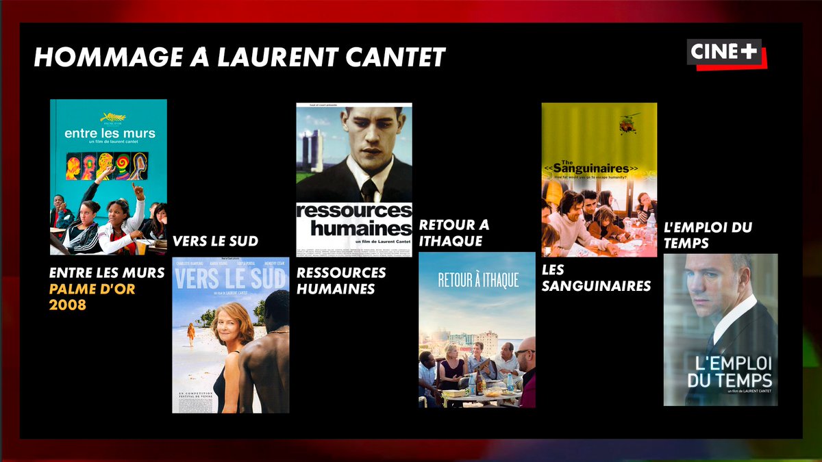Hier, nous avons appris avec émotion le décès de Laurent Cantet. Pour lui rendre hommage, Ciné+ vous propose de retrouver une partie de son oeuvre sur MyCanal, dont l'excellent Entre les murs, Palme d'Or au Festival de Cannes en 2008. canalplus.com/hommage-lauren…