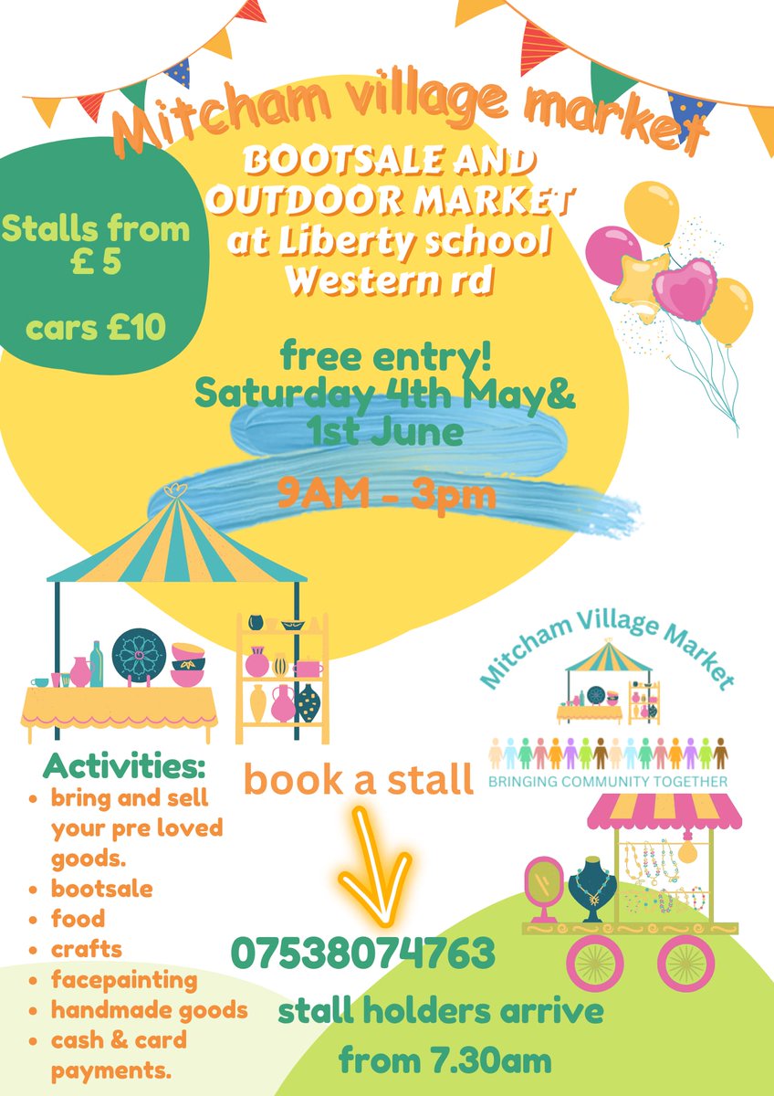 Oh this is fab. #MitchamVillage market coming on Saturday 4th May and 1 June. Mark up your diaries for a visit or book your stall.