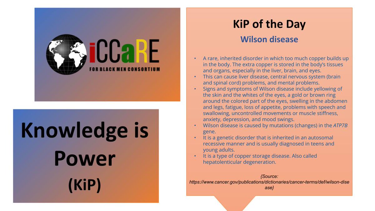 @iCCaRE4BlackMen presents the #KnowledgeIsPower of the day:      

Wilson disease 

#RepresentationMatters 
#CloseTheCareGap