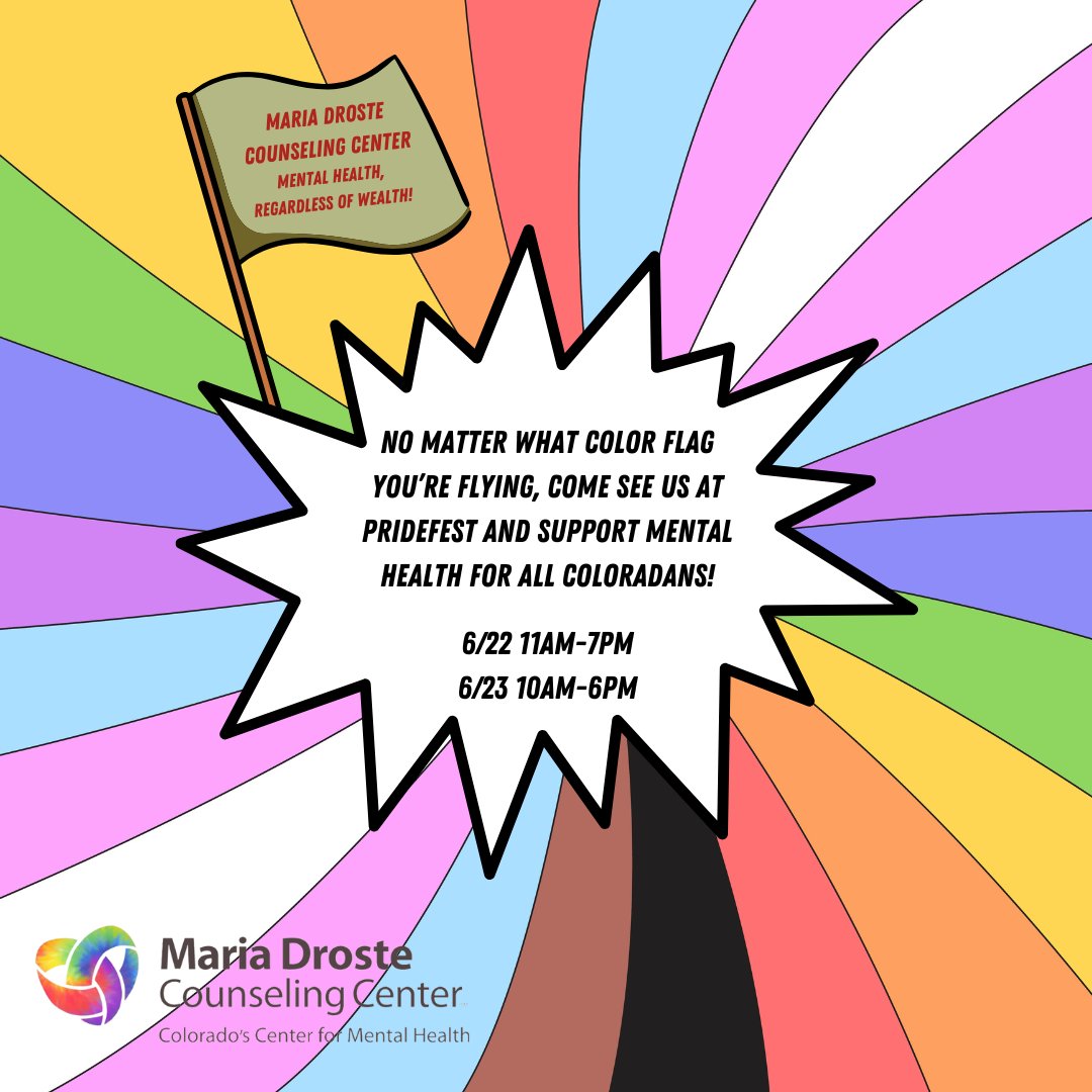 MDCCofColorado's tweet image. Fly your flag with us at PrideFest! 6/22 and 6/23 #MentalHealthMatters #MDCC