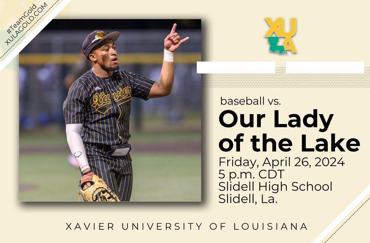 Baseball opens a conference home series today. Free admission. No live video of any of the 3 games. Venue is at Slidell High School, 1 Tiger Drive, Slidell, LA 70458. 
stats: tinyurl.com/2vsrme9p
#TeamGold #HailAllHailXU #NAIABaseball #HBCU #XULA