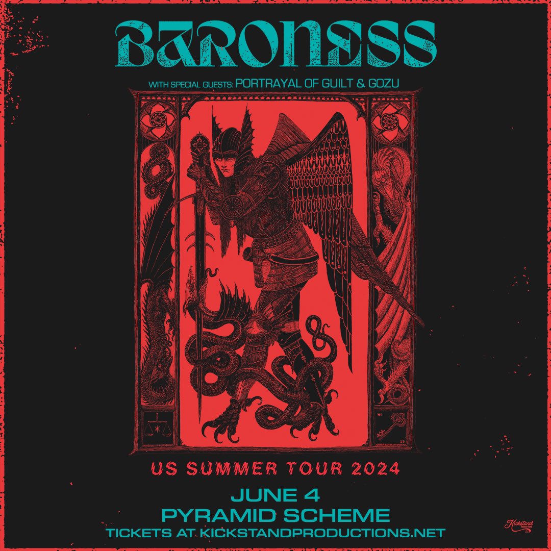 ON SALE NOW⛓️ Baroness will be joined by Portrayal of Guilt and Gozu at The Pyramid Scheme on 6.4.24. Tickets are available at seetickets.us/event/baroness…