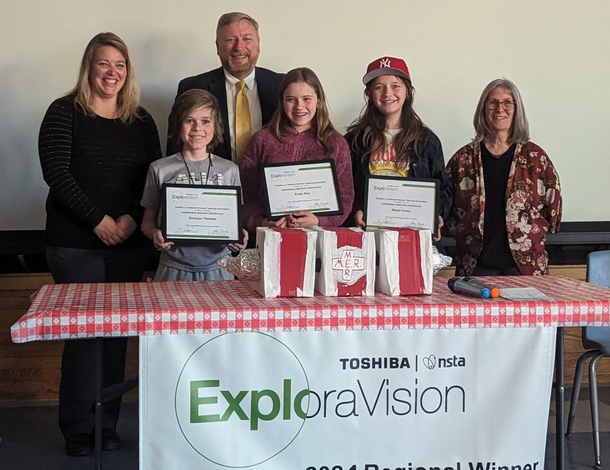 🎉 Congratulations to Honorable Mention of Toshiba/ @NSTA ExploraVision, the team H.E.L.P. - Help Everyone Live Perfectly team and their coach Sandra Jamison at Cascade Brook School in Farmington, Maine @cbsprincipal04 for their outstanding work! 🙌