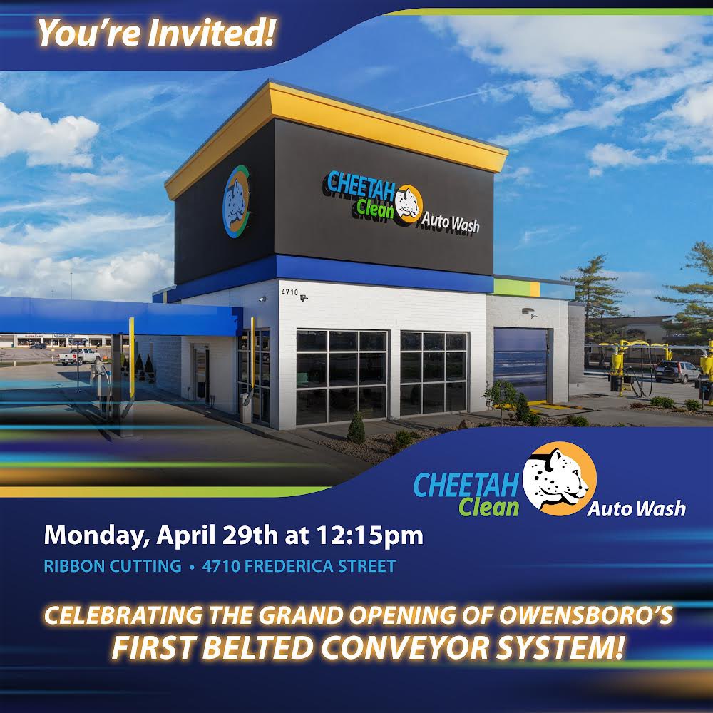 Join us Monday, April 29th at 12:15pm at our newest state-of-the-art Cheetah Clean Auto Wash on Frederica Street for the Chamber Ribbon Cutting as we officially open for business. And while you're there, get a FREE King Extreme car wash on us! 🐆☀️