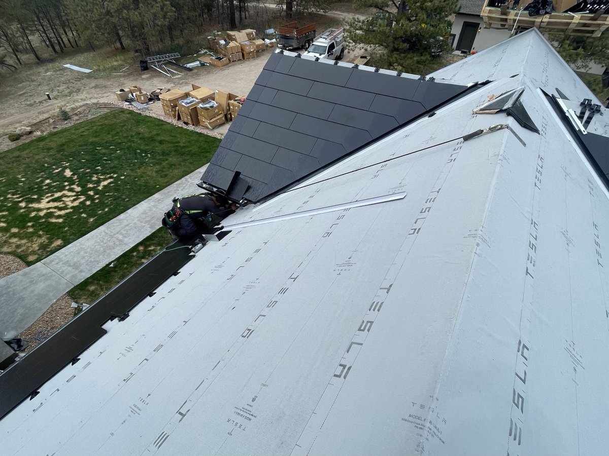 We finally had some nicer days this week in Parker, CO for this Tesla Solar Roof install to get started. 🌧️ We are always at the mercy of the rain and snow.  @teslaenergy #parkercolorado #solarenergy #coloradoroofing #familyowned