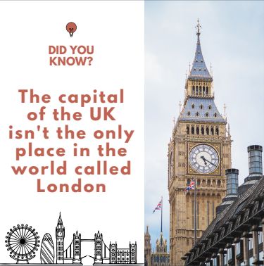 An interesting fact is that the UK's capital city, London, is not the only London in the world. There are several other places named London across the globe, most notably in Canada, the United States, and even South Africa. 

Now we know 📚

#LondonLife #LondonCalling #LondonUK
