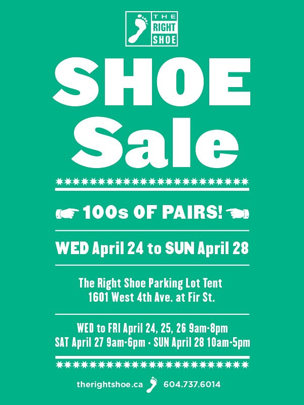 DAY 3 of our spring sale is on! Come by for deals on hundreds of pairs of runners, hikers, sandals and more… open until 8pm! #TRSsale #Kitsilano