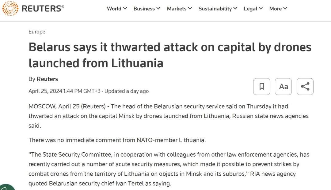 A fake story from a 'reputable' source, but it's not inconceivable that if ruzzkies bomb Vilnius in 2026, some idiots will be pointong at this with '2 years bombing Minsk' claim. We've seen this before...