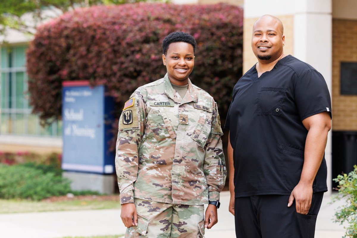 From military service to nursing school, Raven Carter and Kevin Haynes have shown their commitment to health care and their love of country. Read their inspiring journey as two @UMMC_SON traditional BSN students: umc.edu/news/News_Arti…