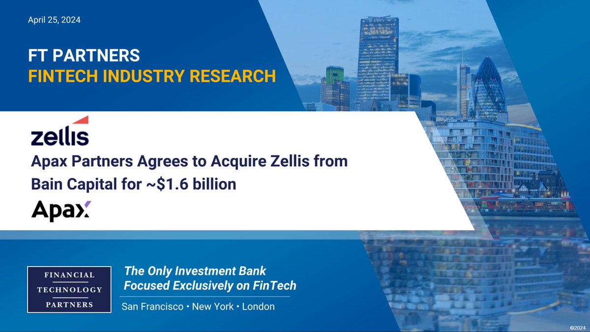 .@apax_partners agrees to acquire UK-based payroll, HR and benefits software provider @Zellis_Official from @BainCapital for ~$1.6 billion – Bain previously acquired the Company in 2017 finte.ch/Zellis #FinTech #PayrollTech #HRTech #BenefitsAdmin