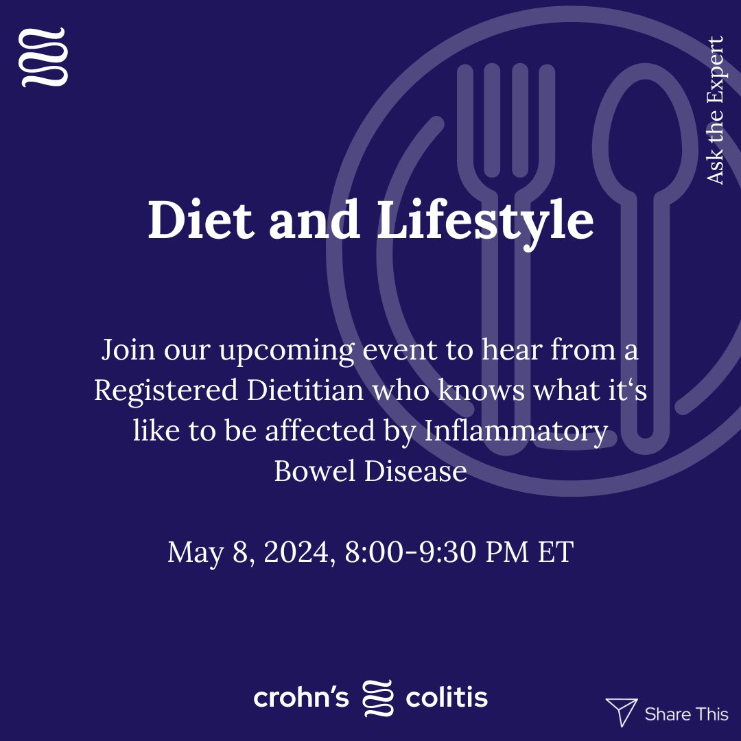 Ask your burning questions about navigating diet and lifestyle while being affected by Crohn’s disease, ulcerative colitis, or another form of IBD. Join our upcoming Ask the Expert event to hear from Rory Hornstein. bit.ly/44cRX8R