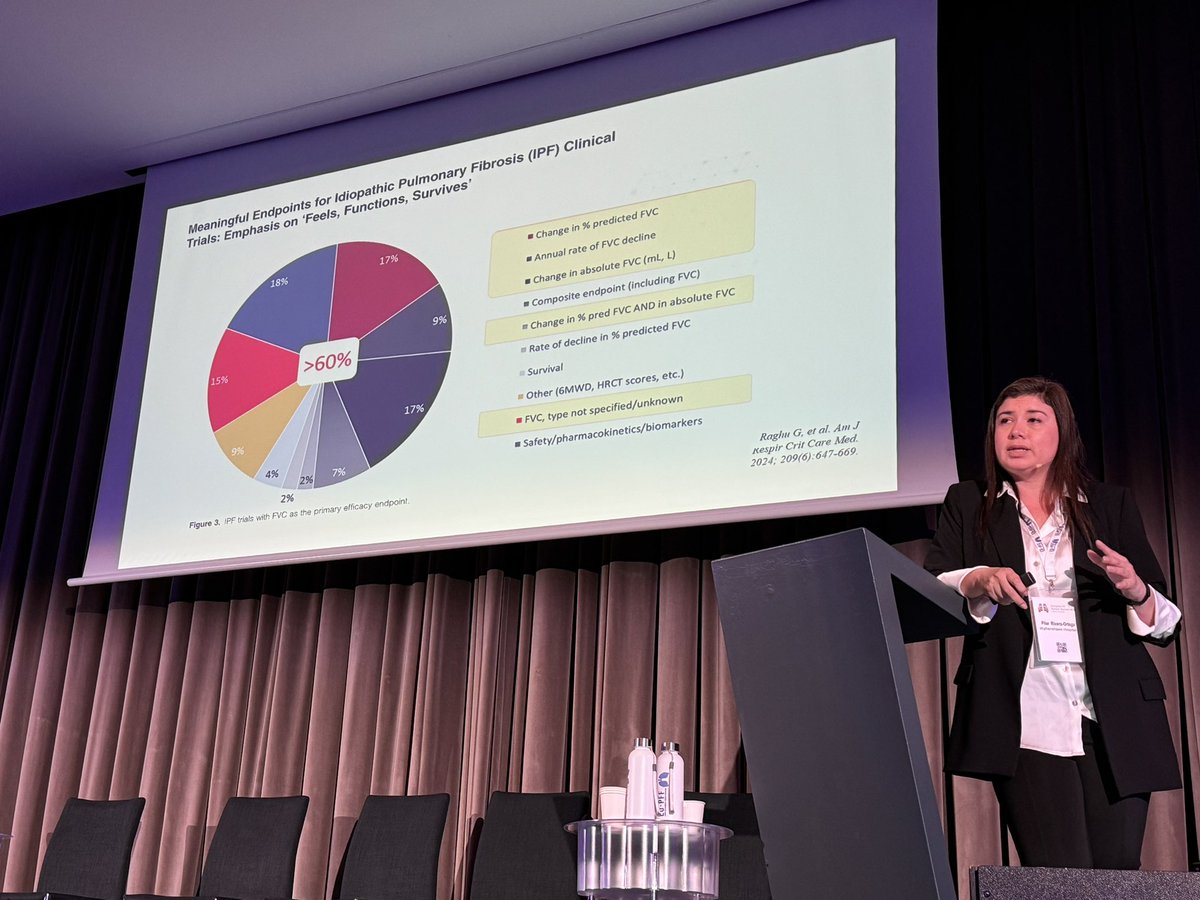 @PilarRiveraOrt1 on the importance to rethink how we look at endpoints in ILD trials - move to looking at “feels, functions, survives” with a shift towards more emphasis on collecting and reporting patient experience measures #PFSUMMIT24