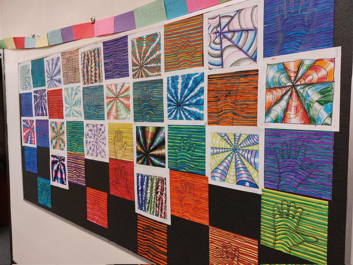 VPAHench's tweet photo. When your G4 artists knock it out of the park while learning about Op Art, value, and shading... WOW!!! @MiddletownElem https://t.co/lQma43Ry1l